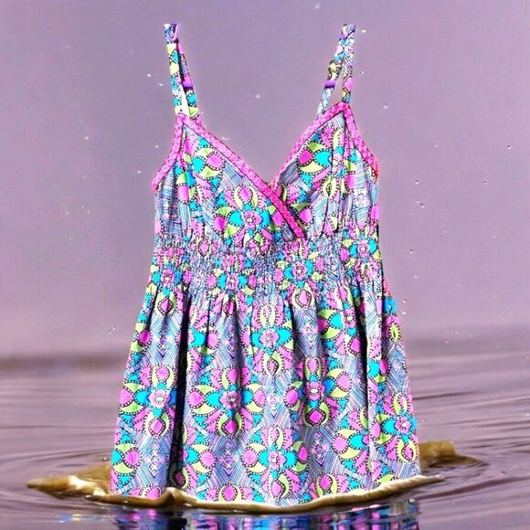 TOMMY HILFIGERโMulti  Color Floral Print Pink Embroidery Sleeveless Tank Top L - Picture 2 of 15